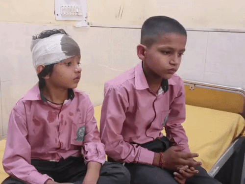 करनाल में स्कूल वैन को ट्रक ने मारी टक्कर:8 बच्चे घायल, एक छात्र को रेफर किया; फुटपाथ पर चढ़ी गाड़ी